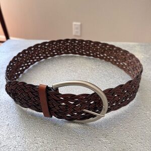 Statement Braided Leather Belt in Rich Brown Standout Oversized Silver Buckle